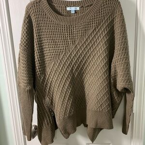 She + Sky Olive Textured Crewneck Sweater
